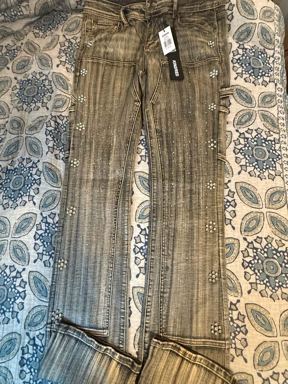 Kindred Men's Rhinestone Stacked Jeans Mud Blue Wax